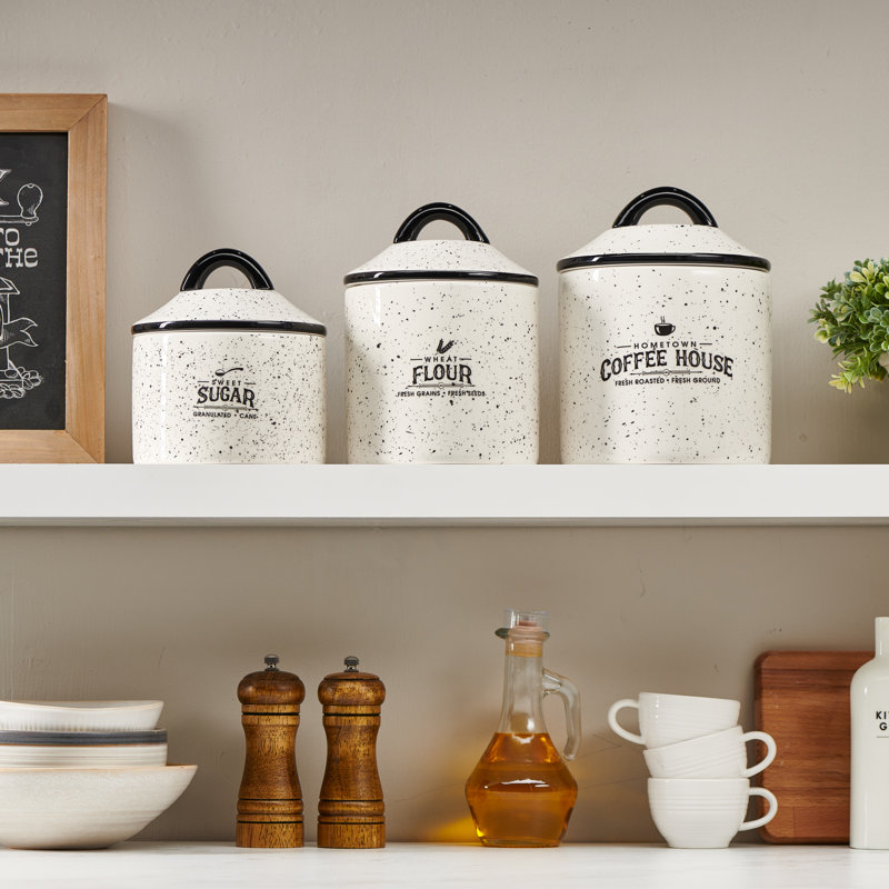 Gracie Oaks Hometown Coffee House 3 Piece Kitchen Canister Set Reviews Wayfair